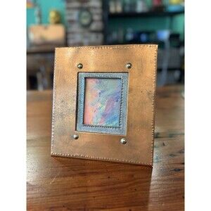 Vintage Hand Crafted Metal/Copper Photo Frame Opening 2.75”x3.5” Free Standing